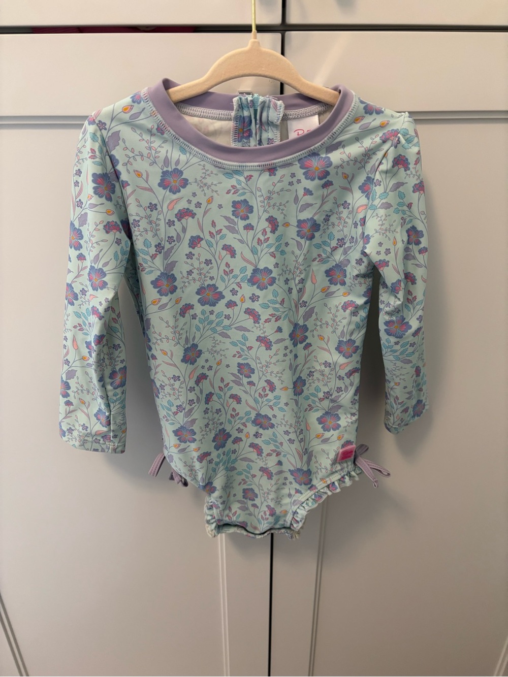 Girls' Long-Sleeve Floral Rash Guard Top - Light Aqua & Purple